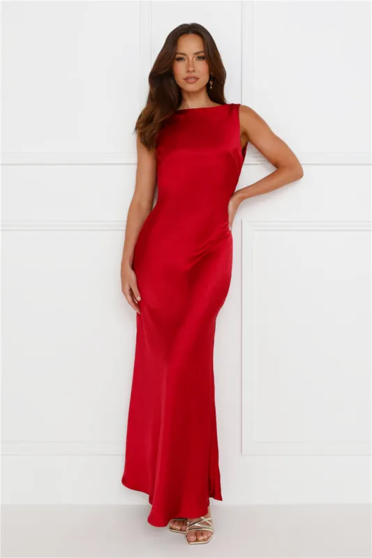Classy Entrance Satin Slip Maxi Dress Red sold by Hello Molly