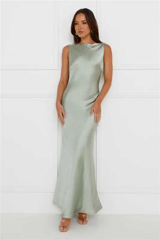 Classy Entrance Satin Slip Maxi Dress Sage sold by Hello Molly