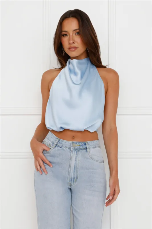 Pippin Satin Halter Crop Top Blue sold by Hello Molly