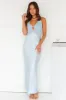 Attracting Fame Halter Satin Maxi Dress Blue sold by Hello Molly