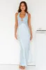 Attracting Fame Halter Satin Maxi Dress Blue sold by Hello Molly