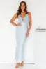 Attracting Fame Halter Satin Maxi Dress Blue sold by Hello Molly