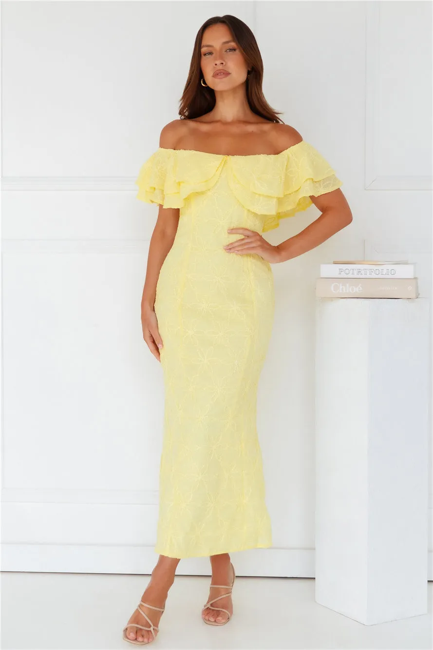 Moment Of Dance Off Shoulder Maxi Dress Yellow sold by Hello Molly