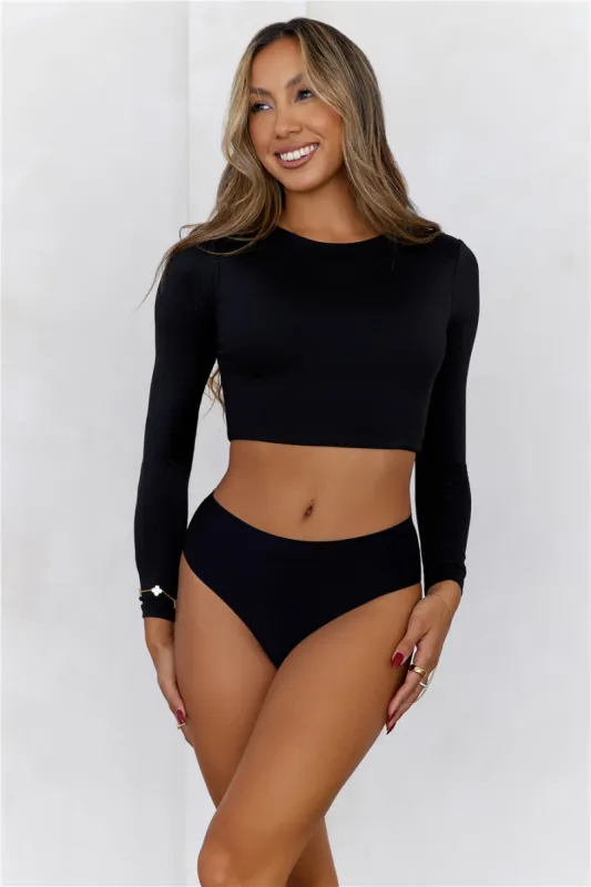 HELLO MOLLY BASE Errands All Day Long Sleeve Crop Top Black sold by Hello Molly