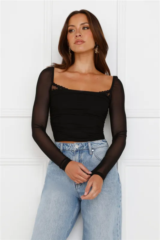 Decadent Style Mesh Long Sleeve Crop Top Black sold by Hello Molly