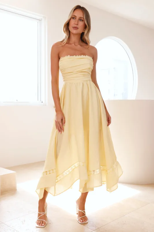 Visit The Moon Strapless Midi Dress Yellow sold by Hello Molly