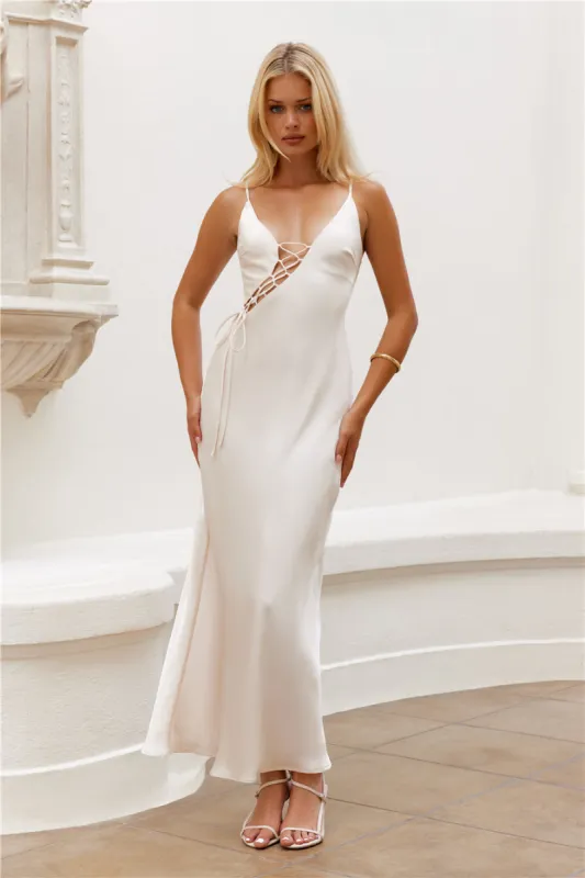 Hideaway Place Satin Maxi Dress Champagne sold by Hello Molly