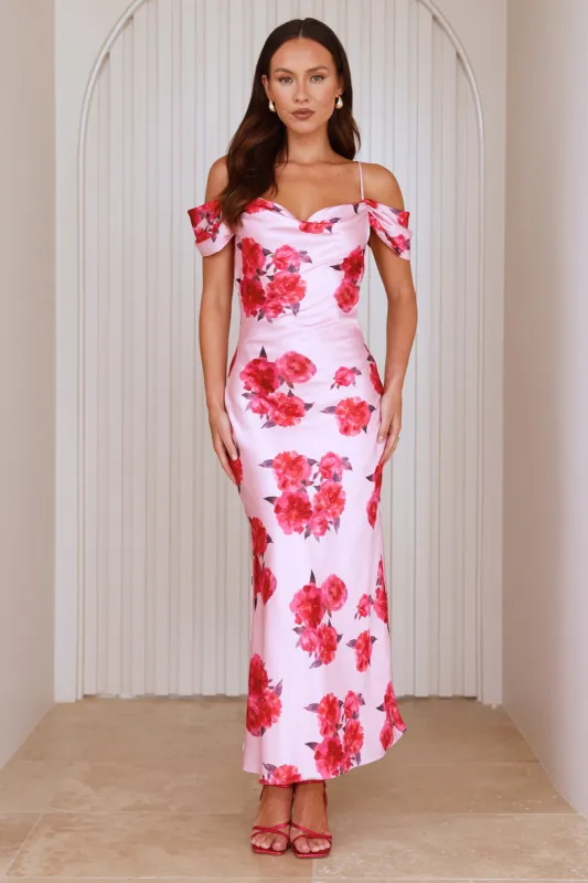 Evening Elegance Satin Maxi Dress Pink sold by Hello Molly