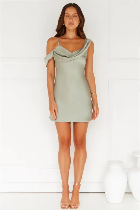Slip Into Elegance Satin Mini Dress Sage sold by Hello Molly