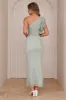 Luxe By Moonlight One Shoulder Mesh Maxi Dress Sage sold by Hello Molly