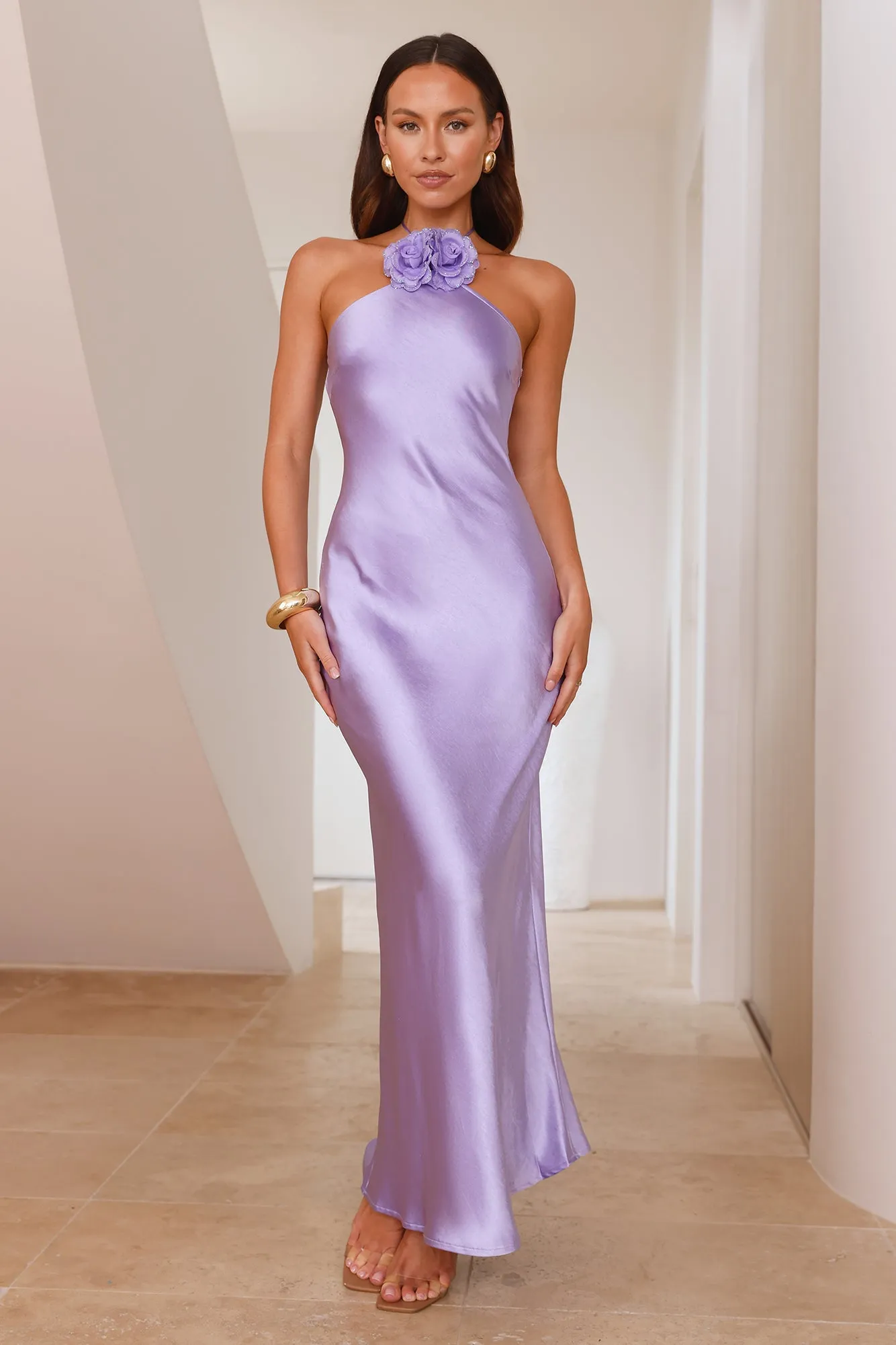 Admired By All Satin Halter Maxi Dress Lilac sold by Hello Molly product image thumbnail 4