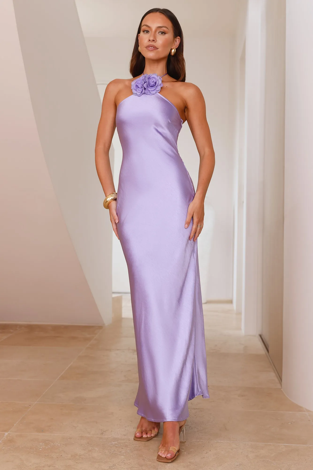 Admired By All Satin Halter Maxi Dress Lilac sold by Hello Molly product image thumbnail 2