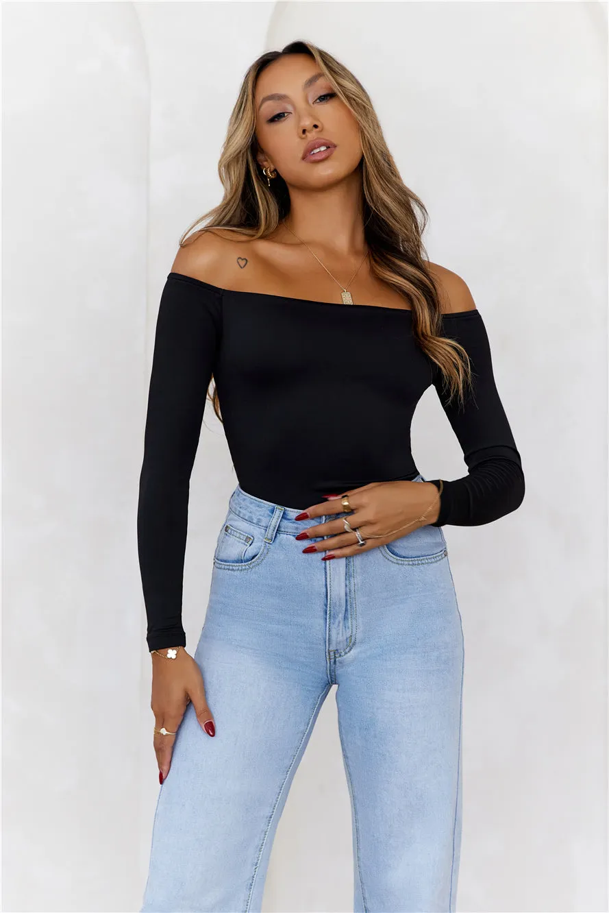 HELLO MOLLY BASE Flawless Off Shoulder Long Sleeve Top Black sold by Hello Molly