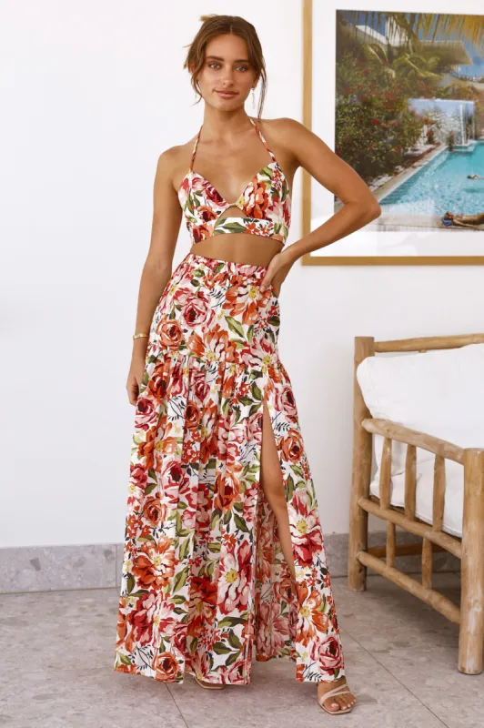 SEVEN WONDERS Madeira Maxi Skirt Orange Floral sold by Hello Molly