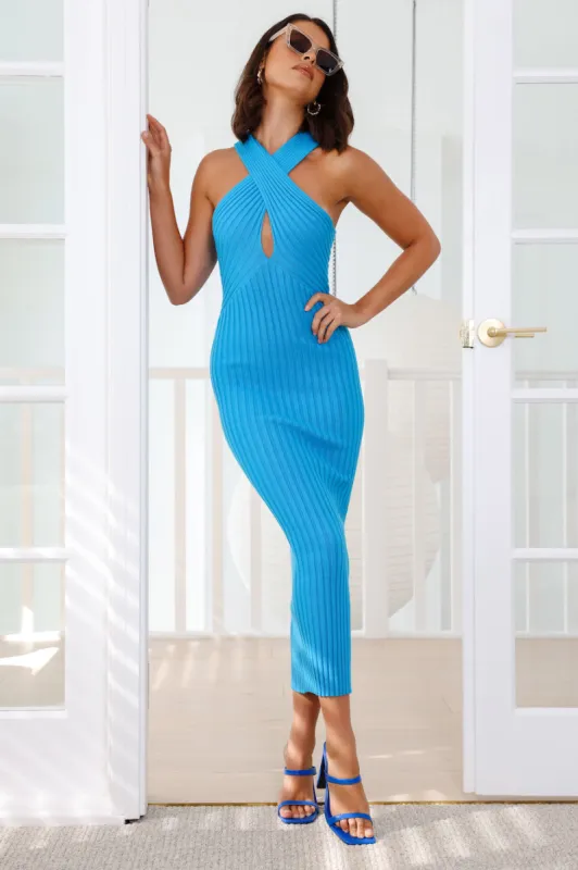 RUNAWAY Celina Midi Dress Aqua sold by Hello Molly