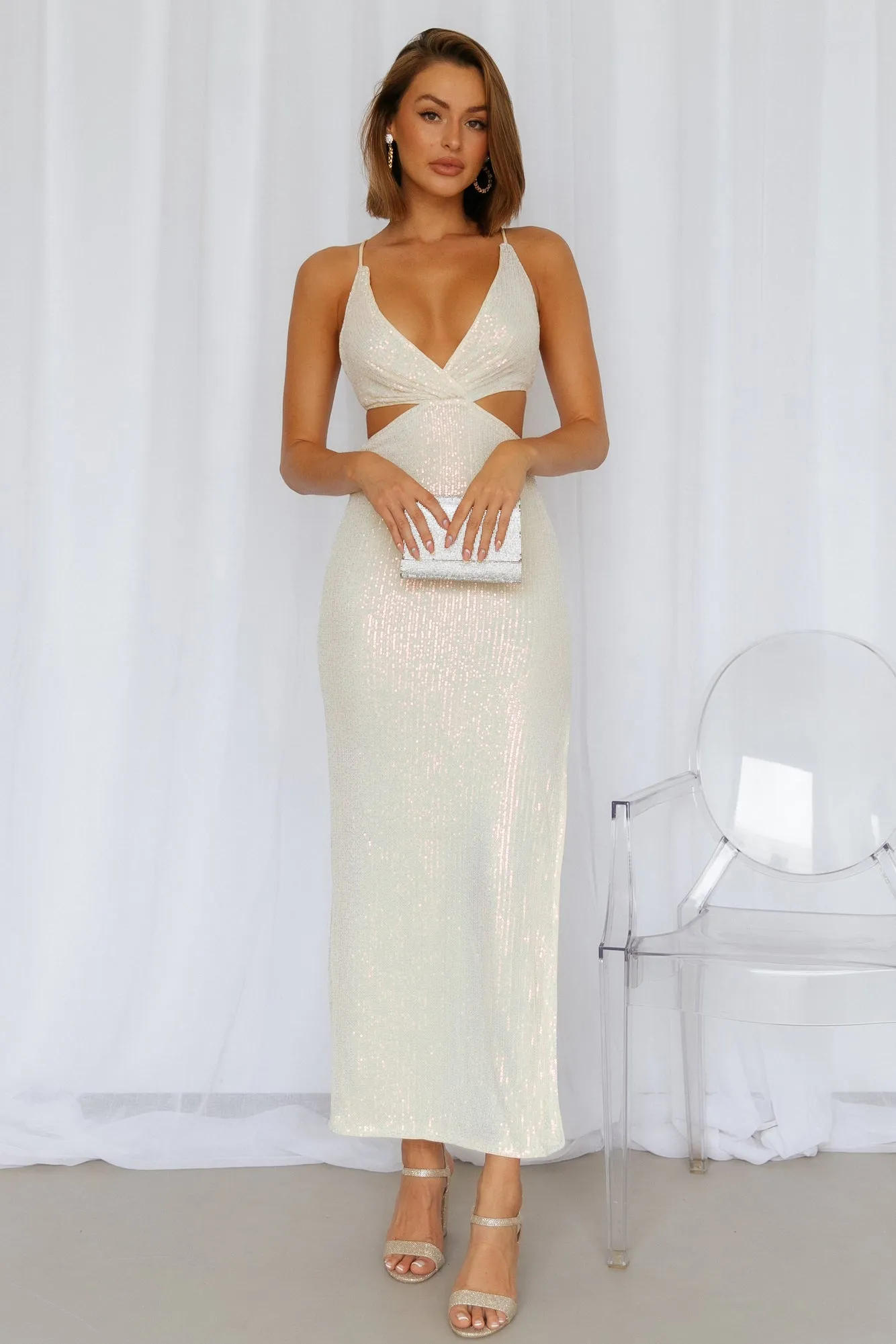 Create The Spell Midi Dress Cream Sequin sold by Hello Molly