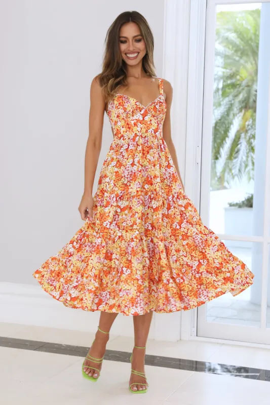 Brewed New Midi Dress Orange sold by Hello Molly