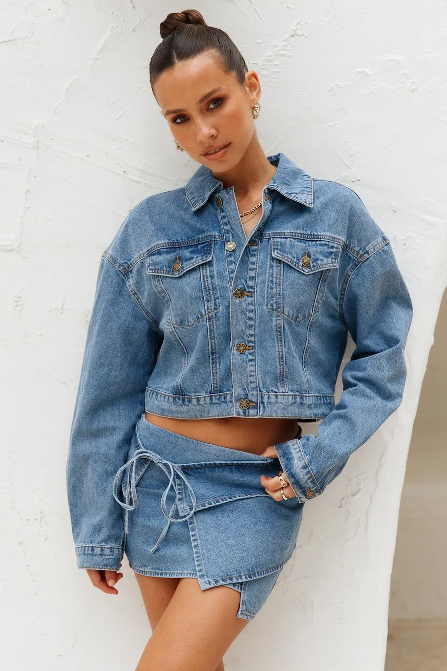 LIONESS True Romance Denim Cropped Jacket Duke Blue sold by Hello Molly product image thumbnail 2