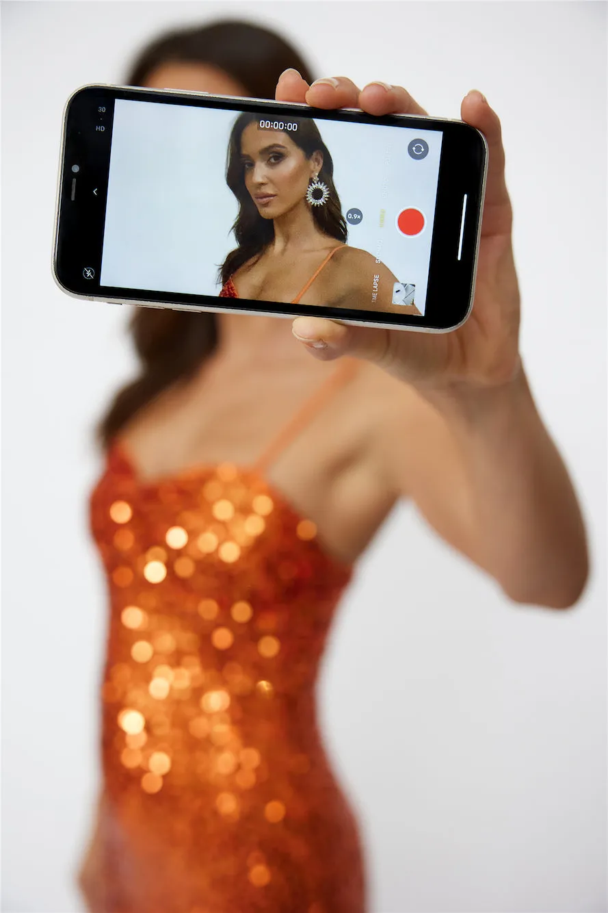 Disco Dancing Maxi Dress Orange Sequin sold by Hello Molly product image thumbnail 5