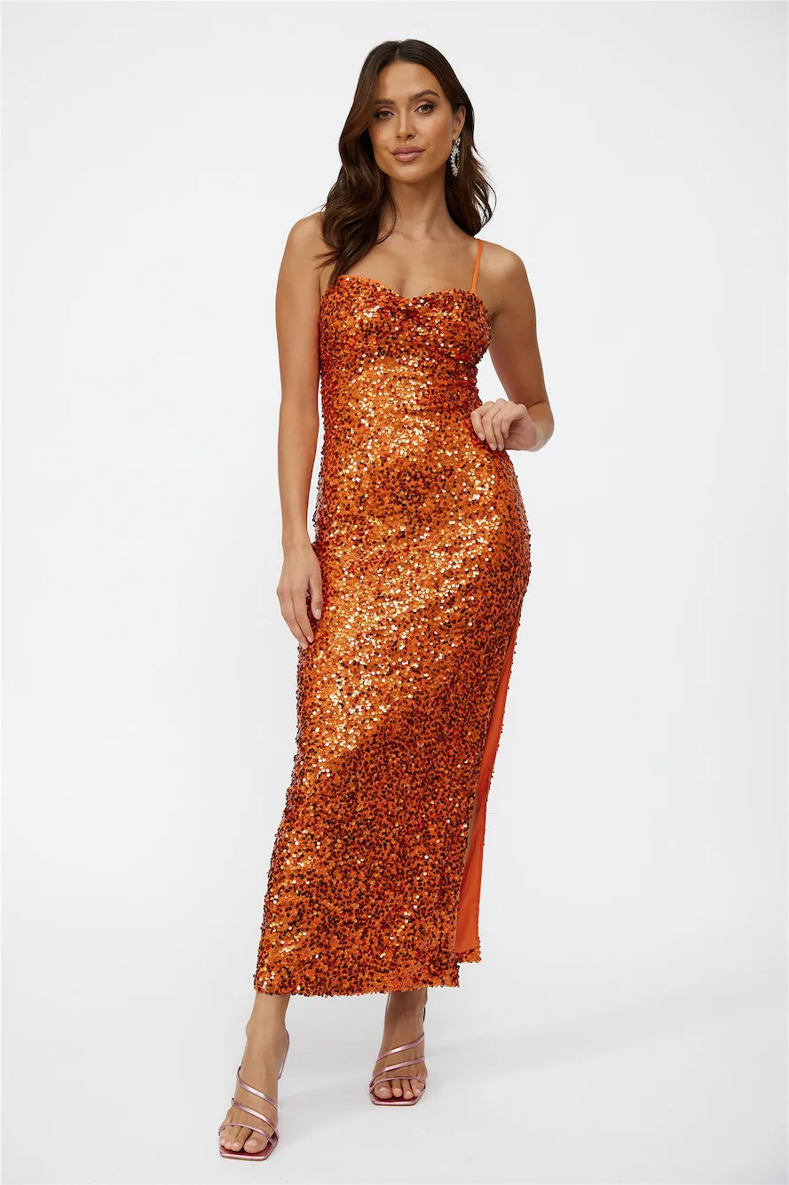 Disco Dancing Maxi Dress Orange Sequin sold by Hello Molly product image thumbnail 3