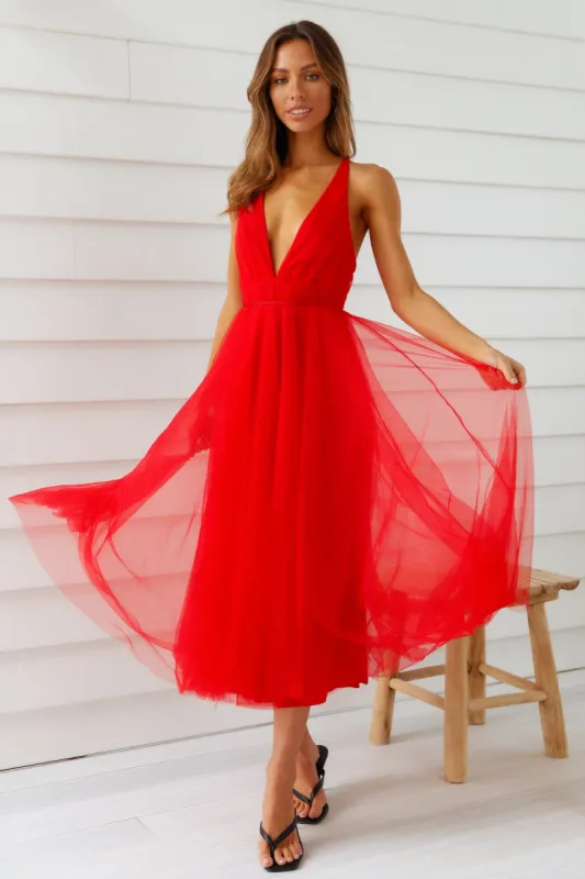 Summer Cinderella Midi Dress Red sold by Hello Molly