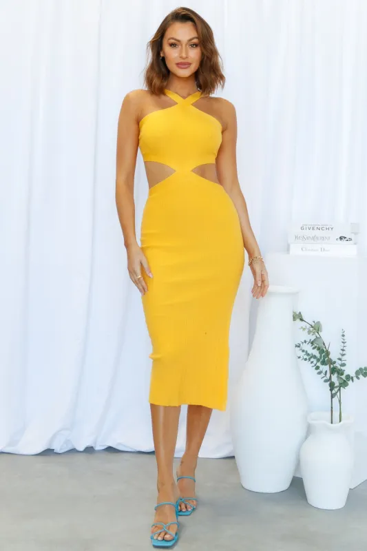 I Adore U Midi Dress Yellow sold by Hello Molly