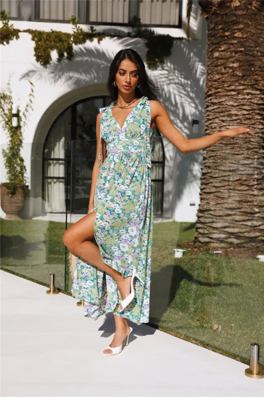 Garden Trips Maxi Dress Green sold by Hello Molly