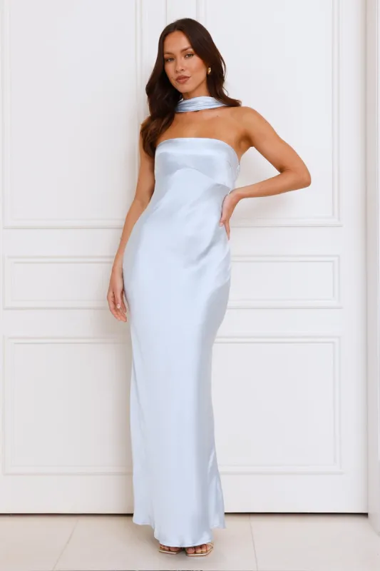 Precious Pearl Satin Maxi Dress Blue sold by Hello Molly