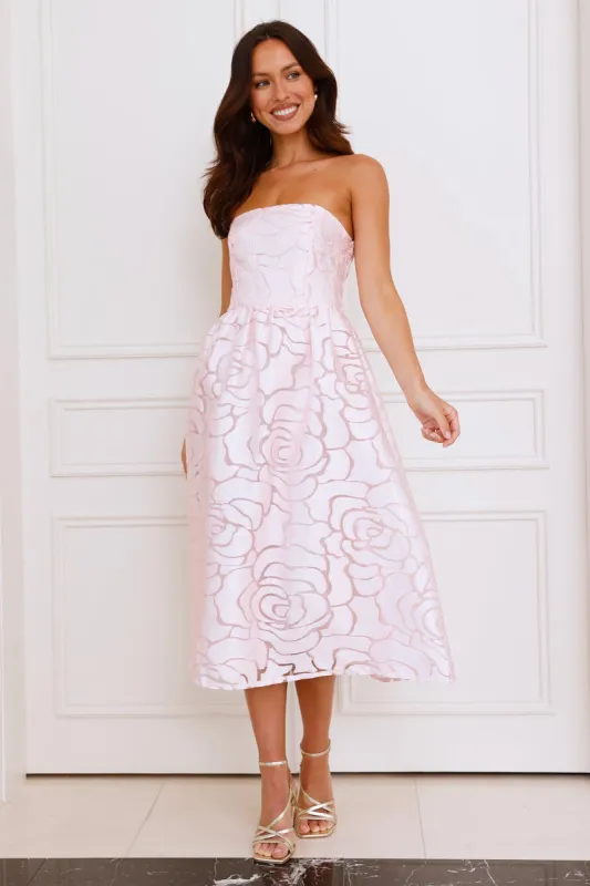 Nora Strapless Midi Dress Pink sold by Hello Molly