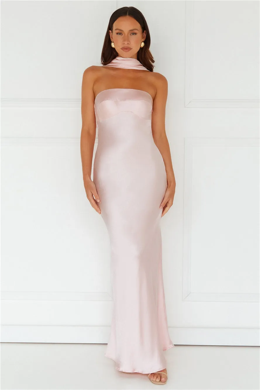 Precious Pearl Satin Maxi Dress Pink sold by Hello Molly