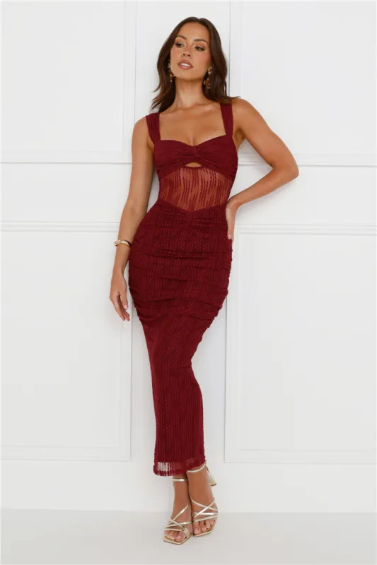 Charmed Evening Mesh Maxi Dress Red sold by Hello Molly