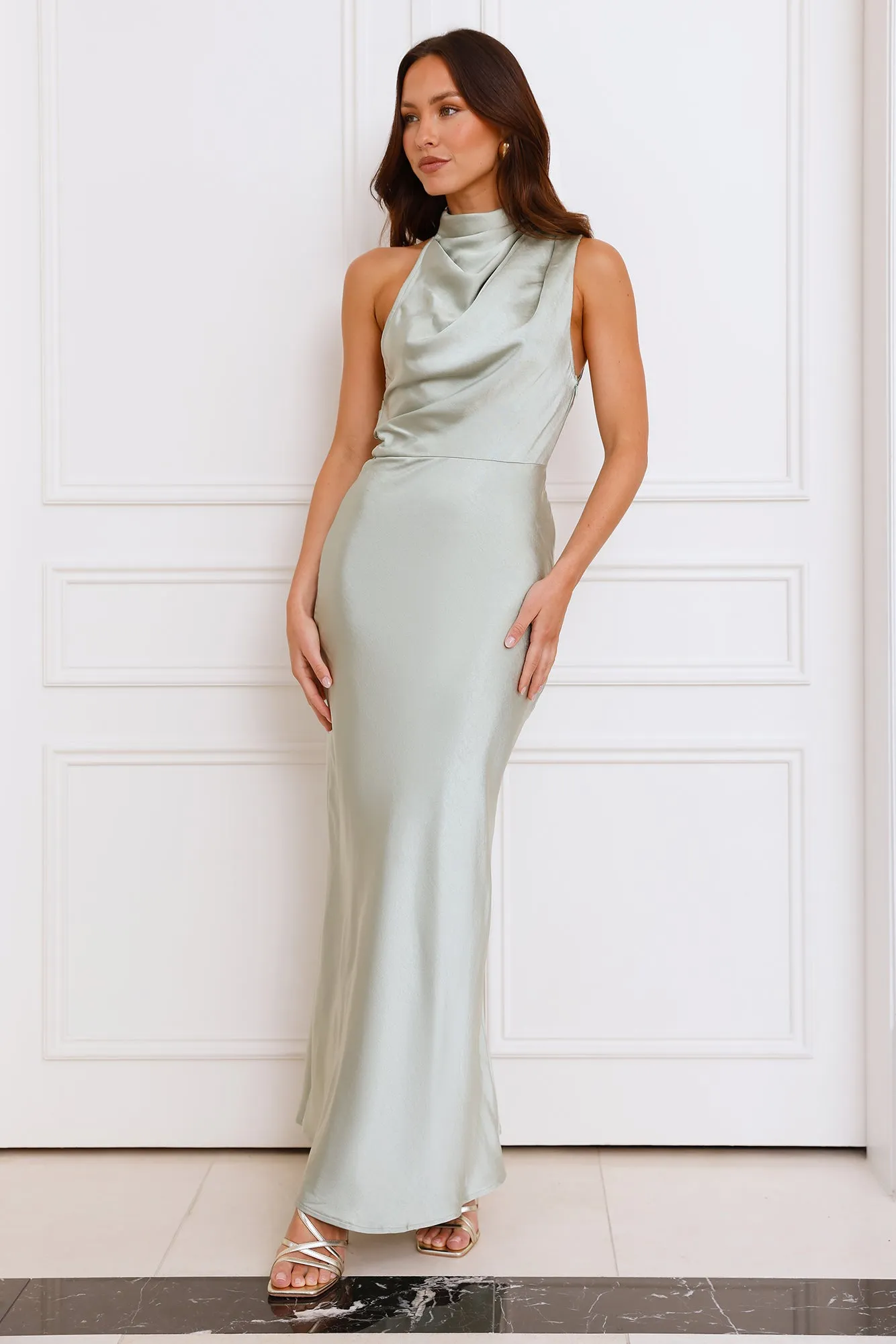Formal Luxe Satin Maxi Dress Sage sold by Hello Molly product image thumbnail 3