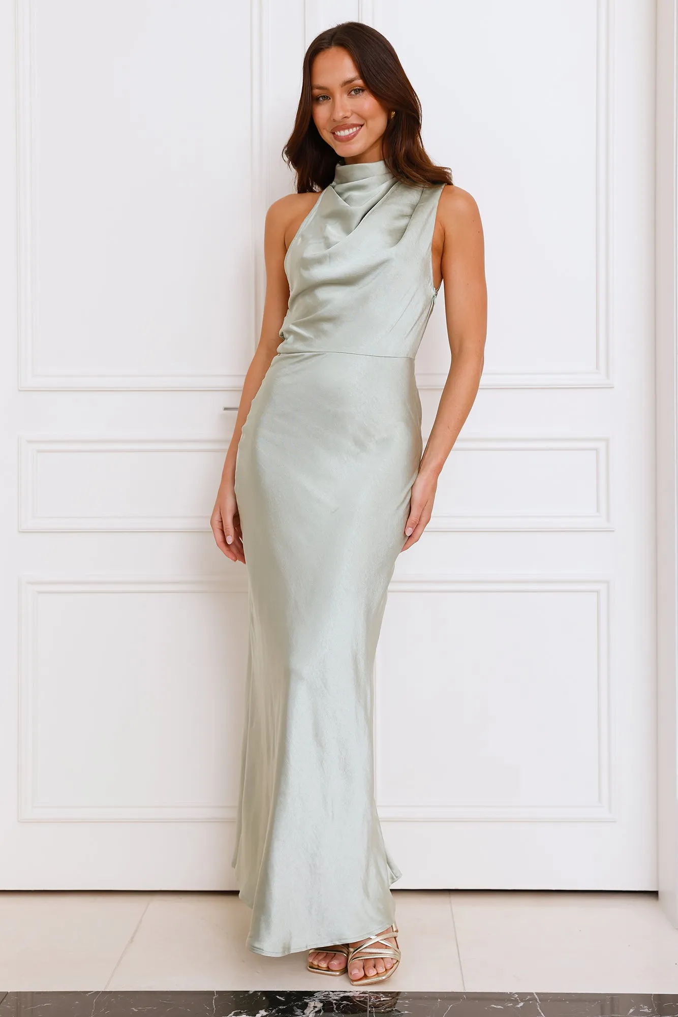 Formal Luxe Satin Maxi Dress Sage sold by Hello Molly