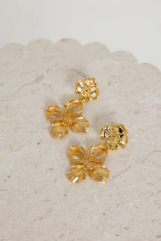 18k Gold Plated Unique Flower Earrings Gold sold by Hello Molly