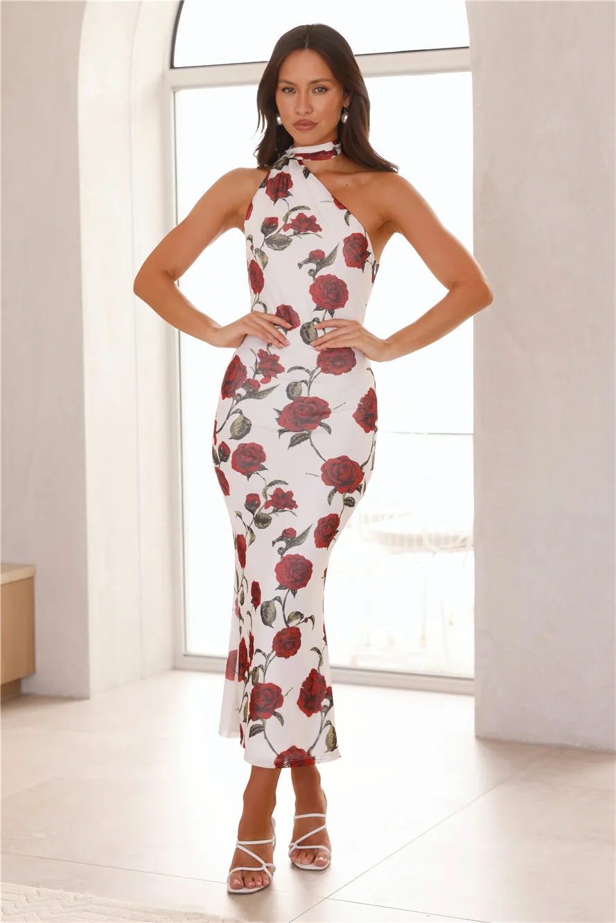 Enchanted Rose Halter Mesh Maxi Dress White sold by Hello Molly