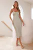 Allure Of Her Strapless Satin Midi Dress Sage sold by Hello Molly