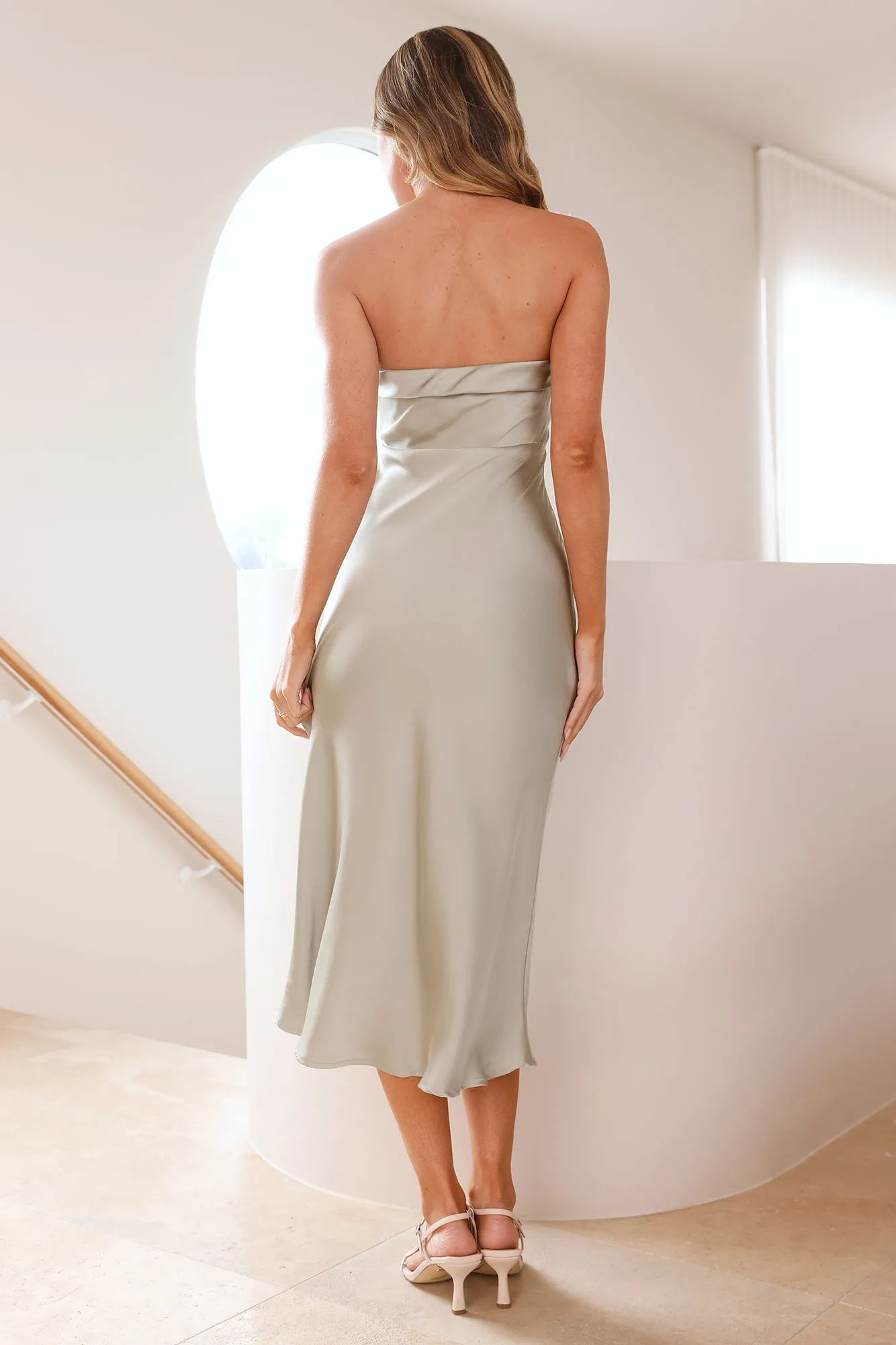 Allure Of Her Strapless Satin Midi Dress Sage sold by Hello Molly product image thumbnail 4