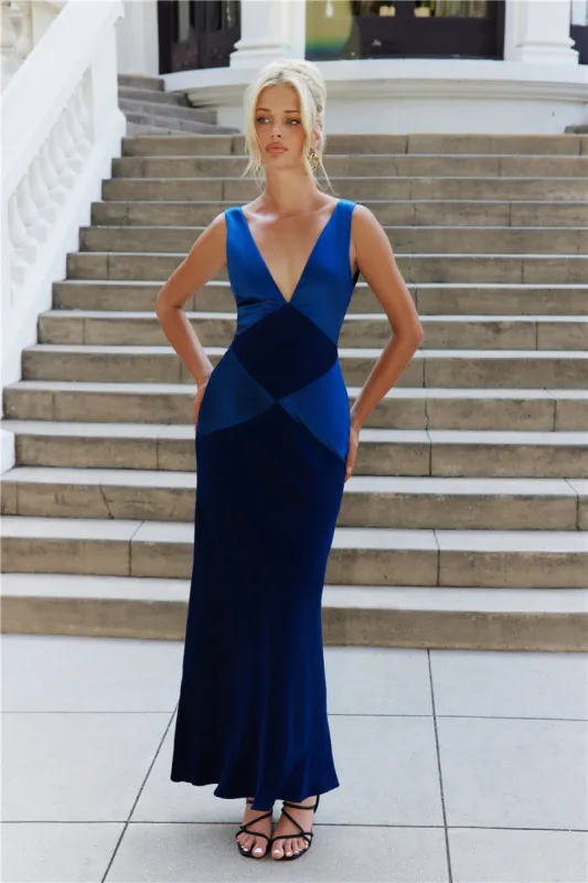 Subtle Splendor Satin Maxi Dress Blue sold by Hello Molly