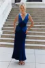 Subtle Splendor Satin Maxi Dress Blue sold by Hello Molly