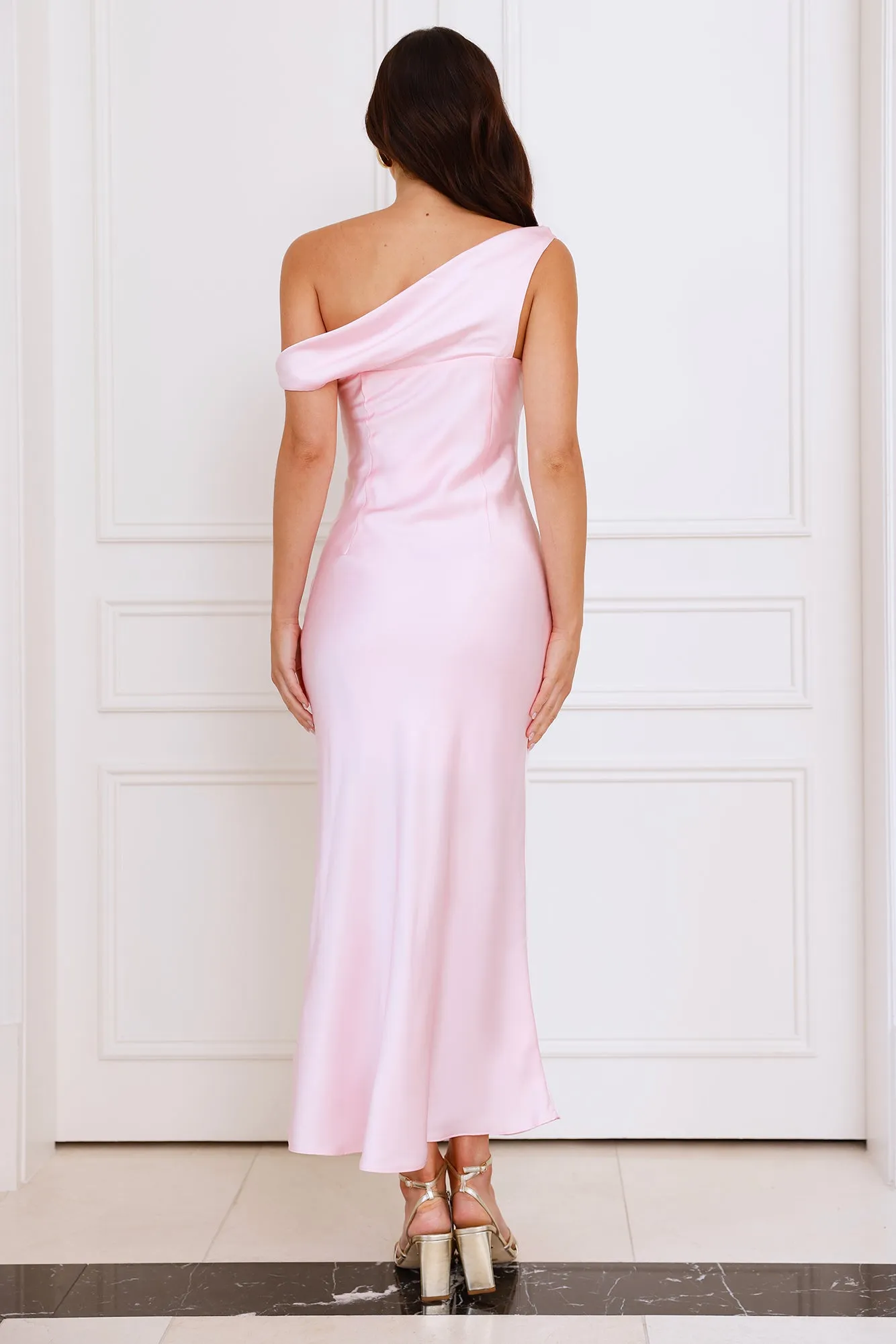 Stylish Season Off Shoulder Satin Midi Dress Pink sold by Hello Molly product image thumbnail 5