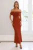 Invited Off Shoulder Mesh Maxi Dress Brown sold by Hello Molly
