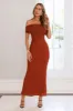Invited Off Shoulder Mesh Maxi Dress Brown sold by Hello Molly