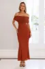 Invited Off Shoulder Mesh Maxi Dress Brown sold by Hello Molly