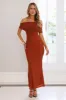 Invited Off Shoulder Mesh Maxi Dress Brown sold by Hello Molly
