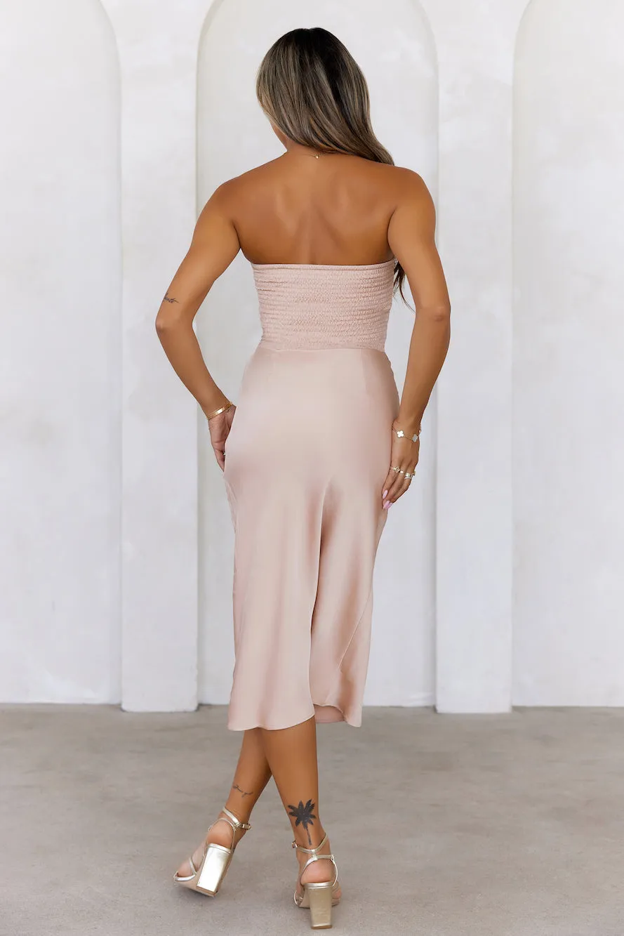 Infinite Love Strapless Satin Midi Dress Champagne sold by Hello Molly product image thumbnail 5