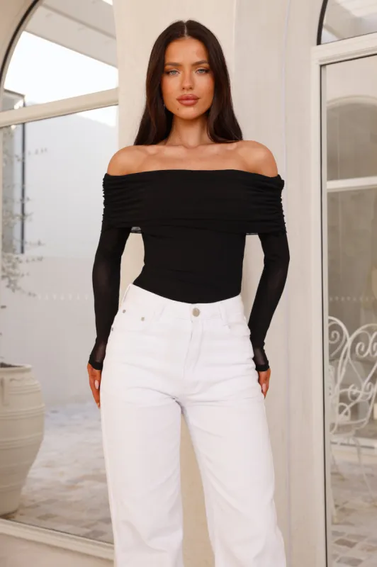 Chérie Off Shoulder Mesh Bodysuit Black sold by Hello Molly