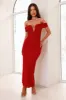 Seductive Shadows Off Shoulder Mesh Maxi Dress Burgundy sold by Hello Molly