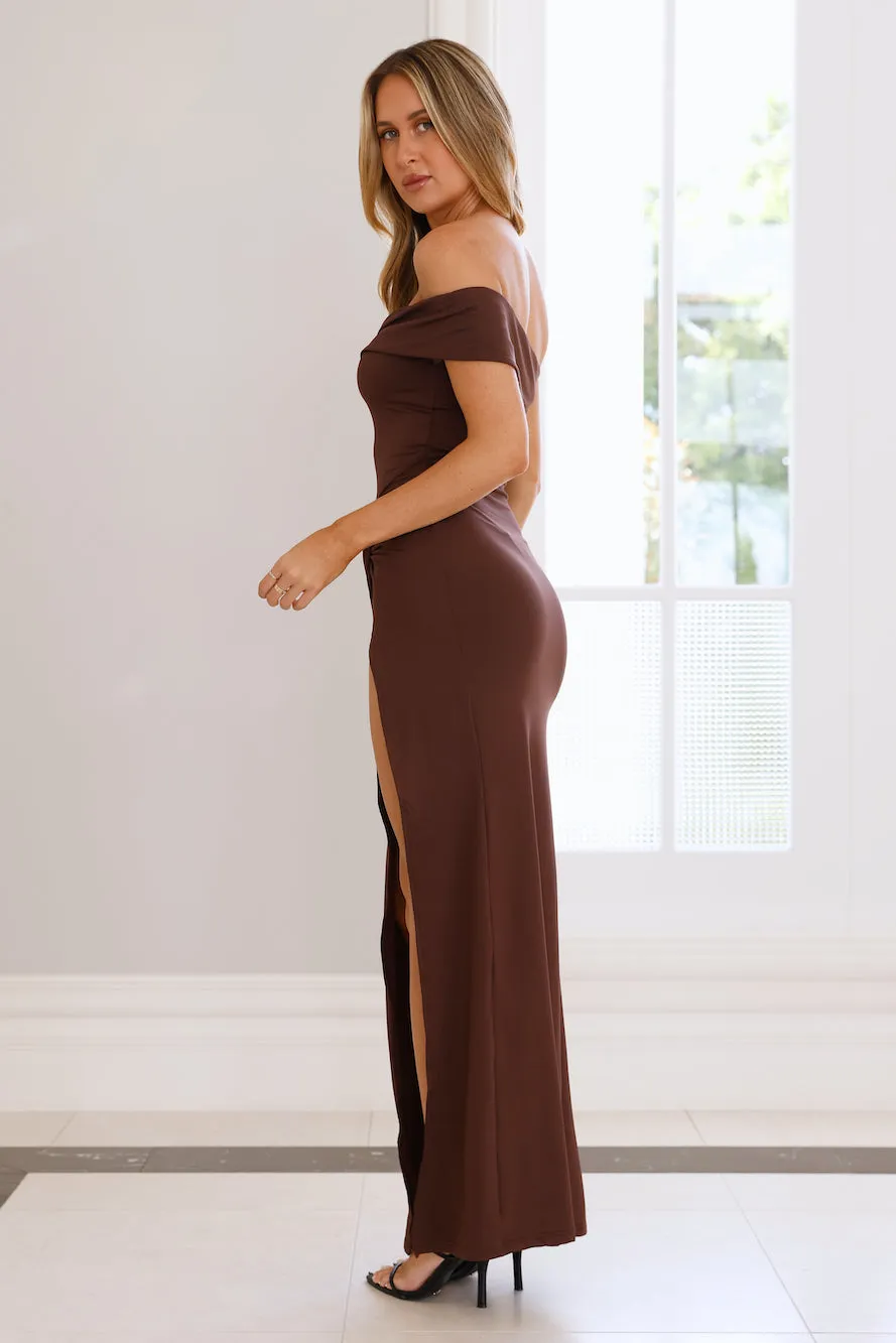 Lavish Luxe Off Shoulder Maxi Dress Brown sold by Hello Molly product image thumbnail 5