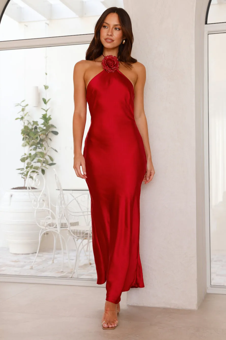 Admired By All Satin Halter Maxi Dress Red sold by Hello Molly