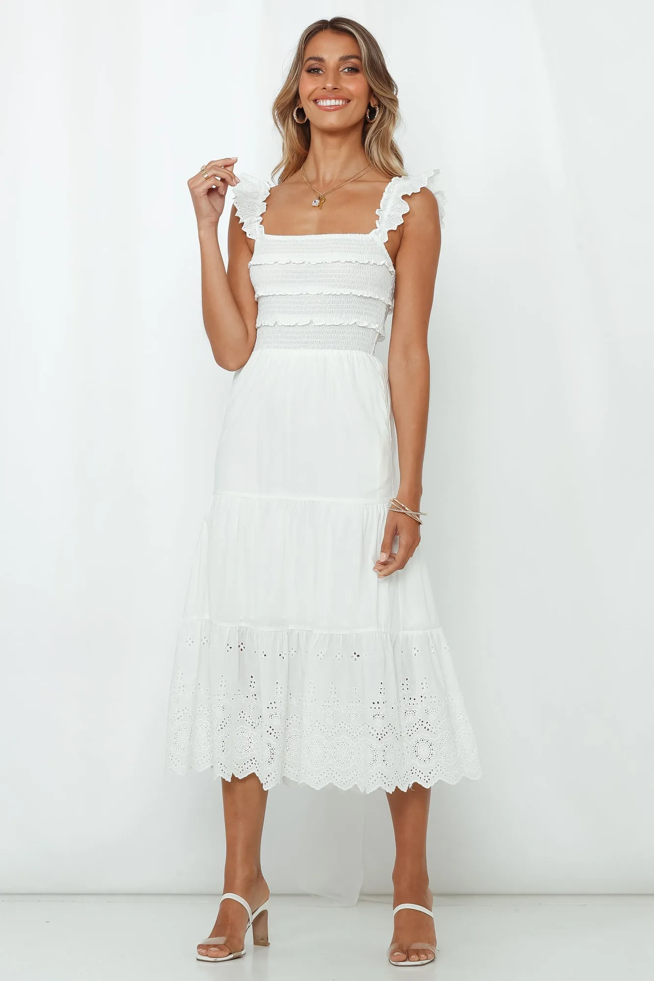 Let Me Fall In Love Midi Dress White sold by Hello Molly